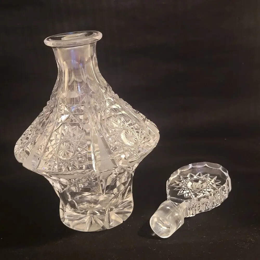Vintage USSR Soviet-era cut crystal glass decanter Carafe with stopper